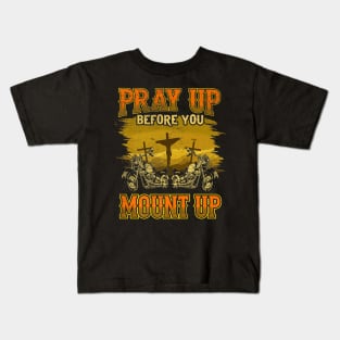 Motorcycle Cross Pray Mount Jesus Lover Kids T-Shirt